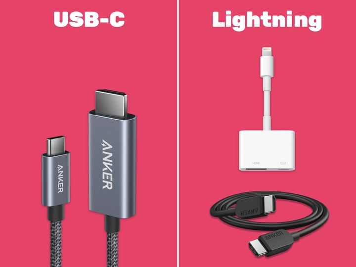 USB-C to HDMI cable and Lightning Digital AV Adapter